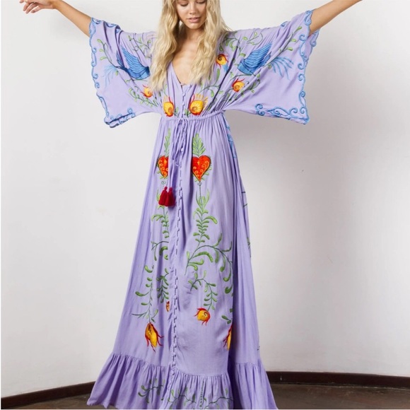 #99 New! 5 STAR Bohemian Kimono Embroidered Maxi Dress - Picture 2 of 7